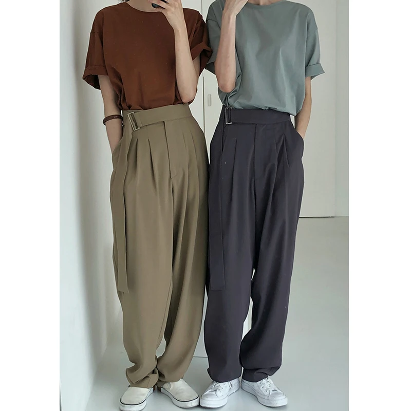 

WX198 High Quality Office Pants Ladies New Design Daily Girls Black Pants with Pockets Korean Version Solid Trousers for Women