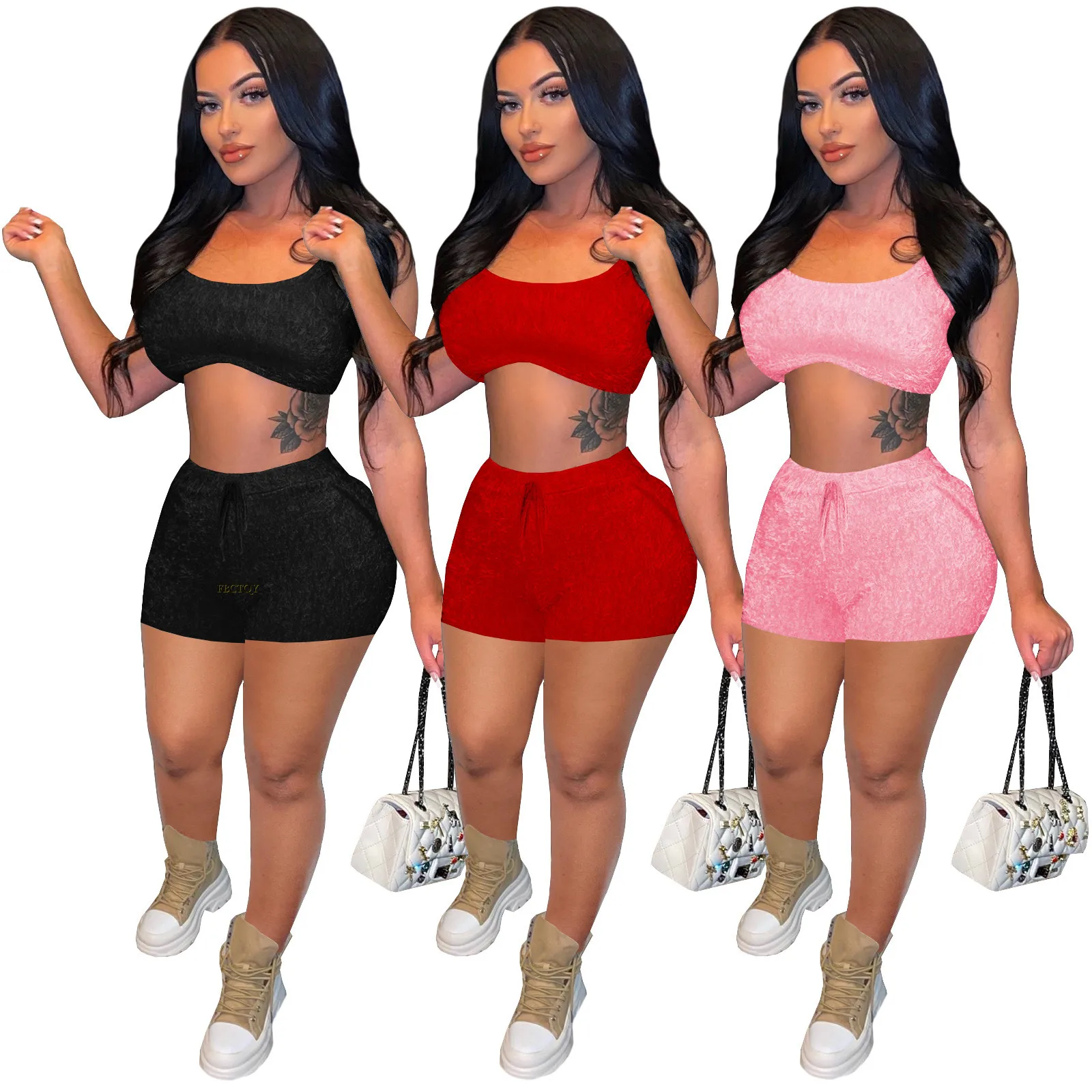 

Solid Color Spaghetti Strap Crop Top 2 Piece Set Summer 2 Piece Short Set 2 Piece Shorts Set
