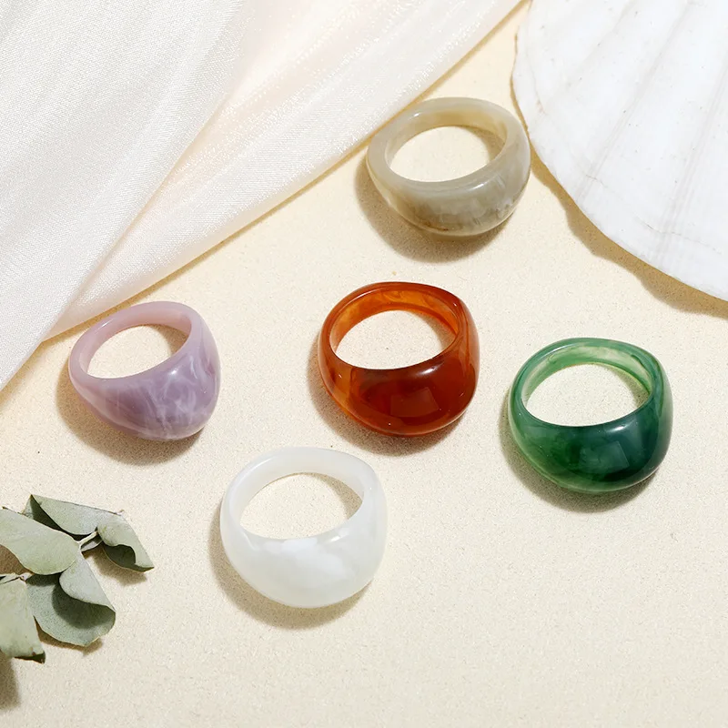 

Korea Fashion Vintage Simple Aesthetic Acetate Colorful Acrylic Thick Round Rings Set For Women Girls Jewelry Accessories Gifts, As pic shown