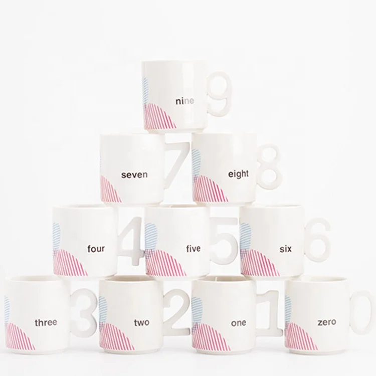 

Sublimation custom logo print 250ml simple custom color coffee cups ceramic lucky 0 to 9 numbers handle mug, As picure or customized
