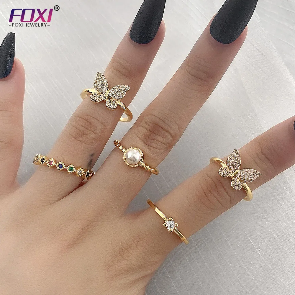 

wholesale minimalist foxi jewelry 18k gold Platinum Plated diamond butterfly rings design for couples, Gold color