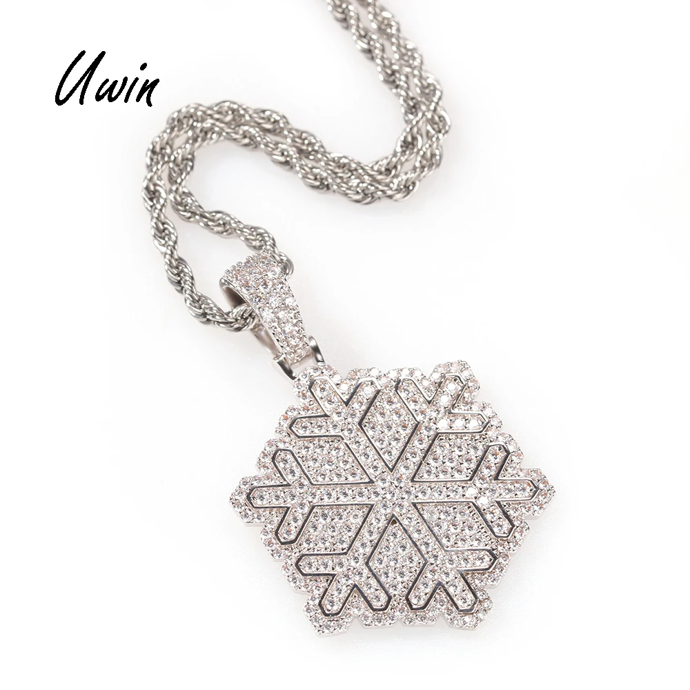 

UWIN Hot Selling CZ Snowflake Pendant Christmas Silver Gold Color Pendant Unisex Hip Hop Rapper DJ Jewelries