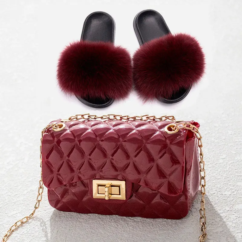 

Wholesale Fur Indoor Slides for Women with Matching Purse Sets