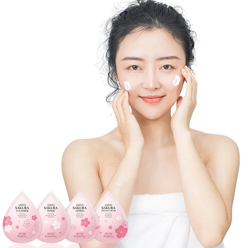 

Laikou 20pcs sakura skin care set products travel mini sachet sample sack size face cleanser toner lotion essence cream 2g*4*5