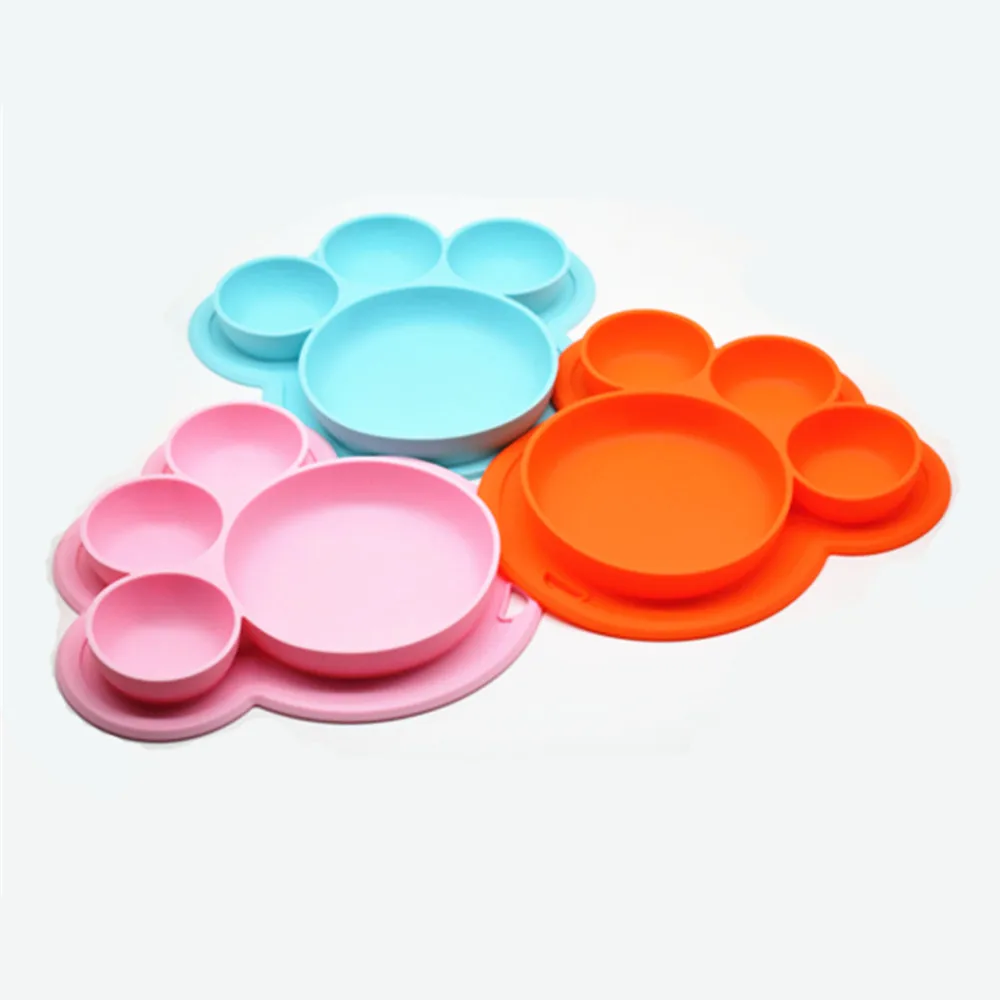 

baby silicone plate feeding dishes BPA free toddle training tableware cute cartoon bear colorful dishes foot plate for kids