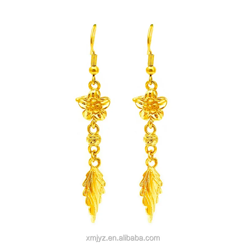 

Vietnamese Sand Gold Temperament Female Long Section Small Flower Leaf Tassel Earrings Copper Plated Gold Scattered Flowers