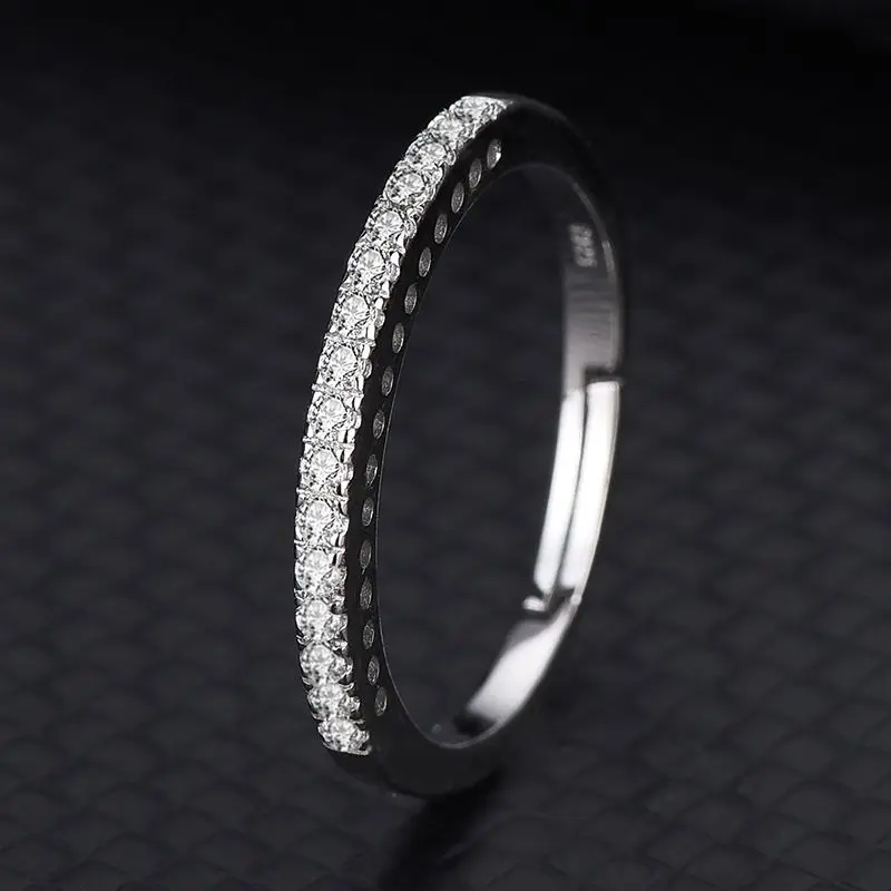 

18K white gold plating 925 silver single line diamond tiny stone pave setting zircon finger ring