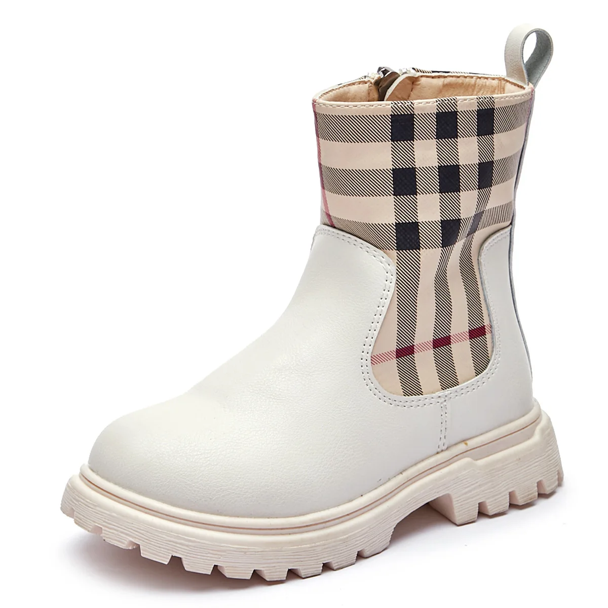 

Kids Martin boots warming plush children winter shoes wholesale leather shoes, White/black