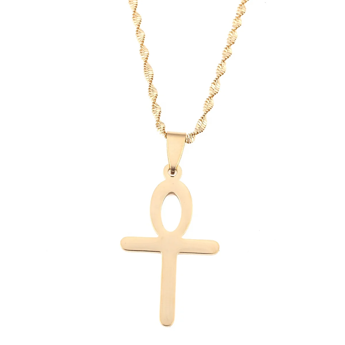 

Stainless Steel Egyptian Cross Chain Jewelry Vintage the Key of the Nile Ankh Cross Pendant Necklace