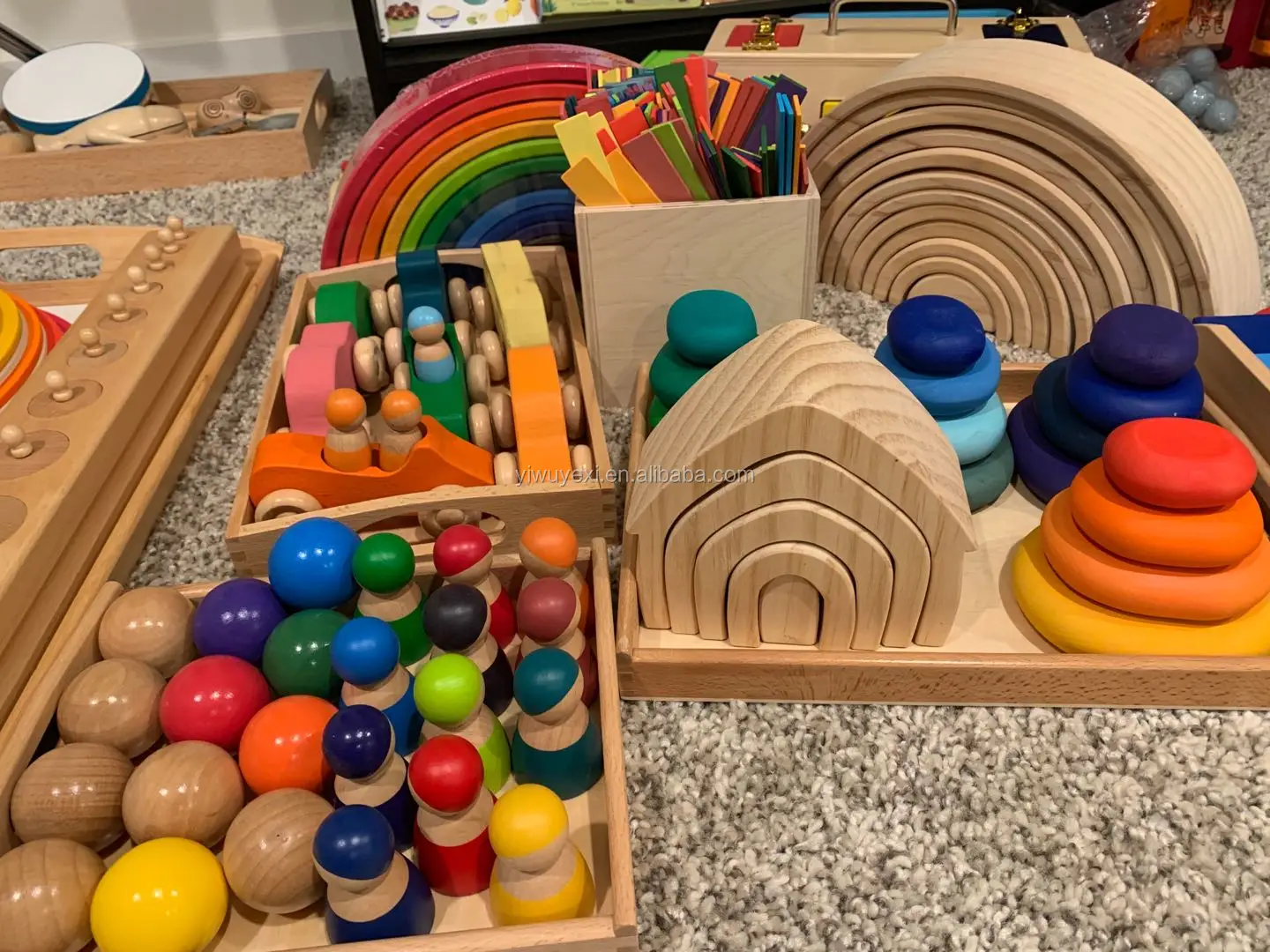 Montessori Pädagogisches Spielzeug Holztablett 4 Farbe Sortiert Kinder 