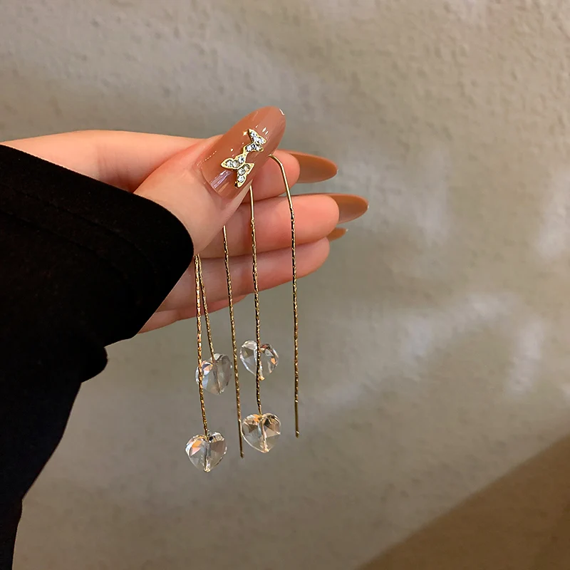 

new design tassel crystal heart drop earrings