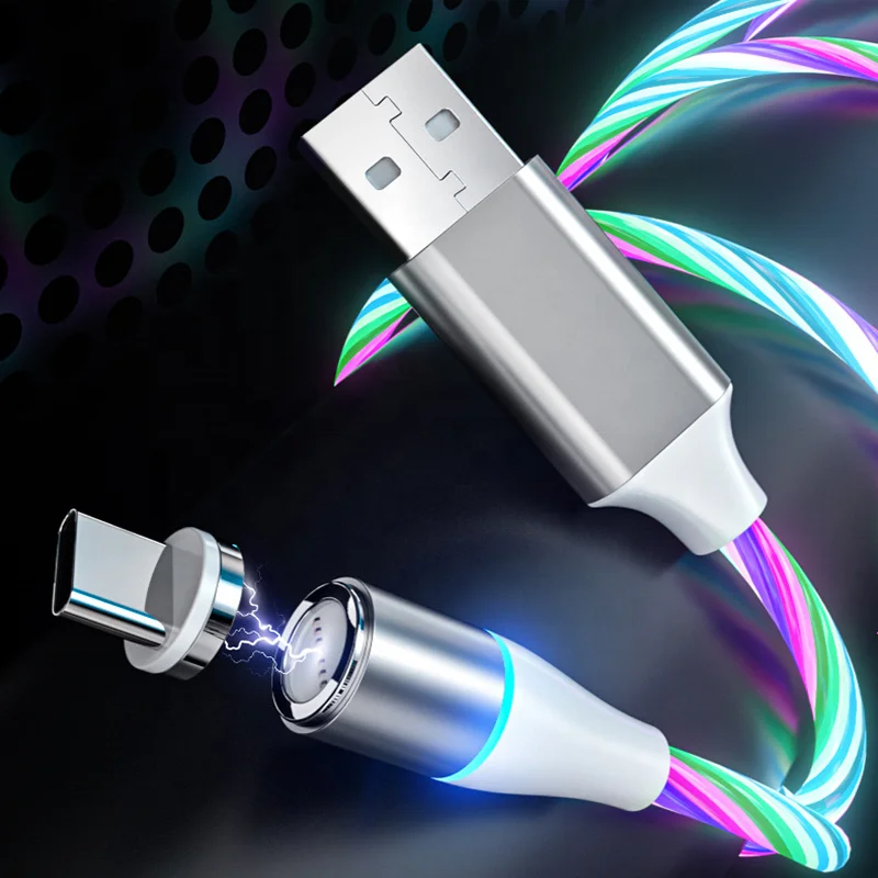 

3A Magnetic Charging LED Glow Flowing Luminous wizard 3-in-1 cable/keyring 3 in 1 Micro Type-C Magnet Charger Cable