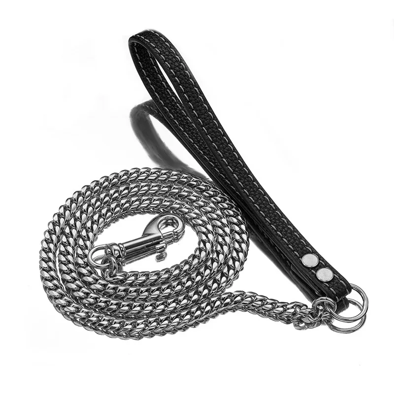 

High Quality Dog Leash Durable Stainess Steel Dog Leash With Leather Handle