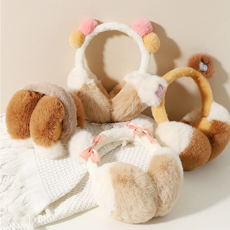 

MIO Cute Pom Pom Ball Plush Headband Girls Ear muffs Sweet Bow Decoration Foldable Women Earmuffs Winter Faux Fur Ear muffs