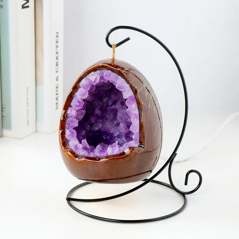 New Arrivals Natural Amethyst Crystal Dinosaur Egg Night Light Crystal Night Light Amethyst Geode Lamp