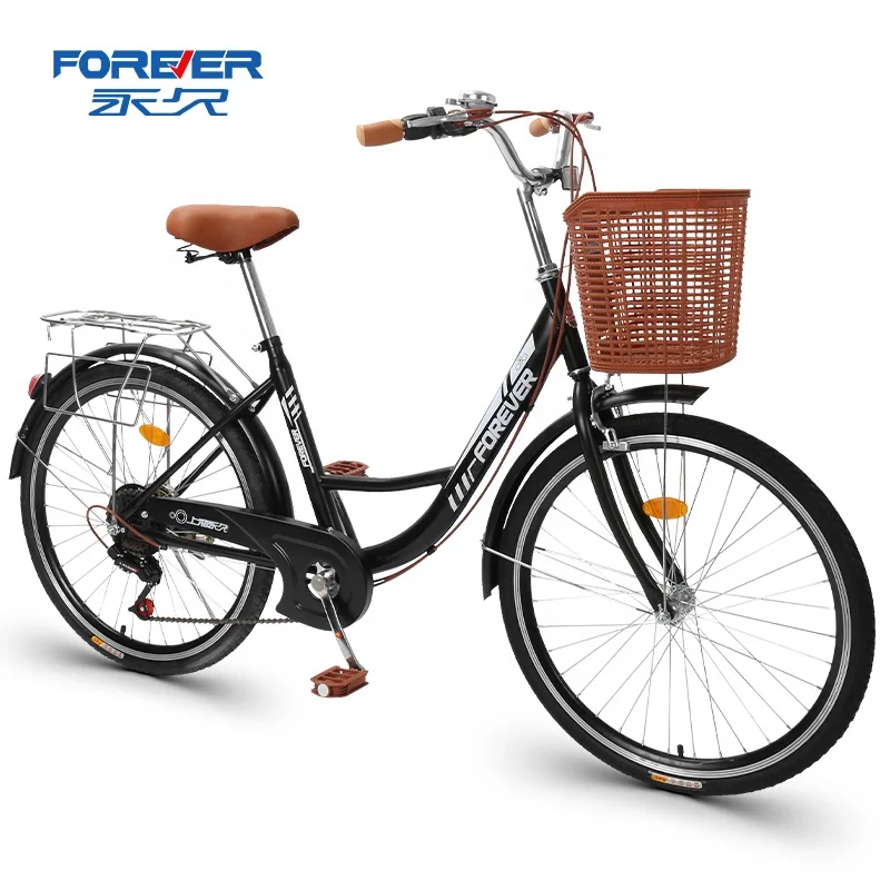 

FOREVER Newly designed 24/26 inch Solid Tires Bicycle Variable speed with basket light city bicycle for Student or ladys