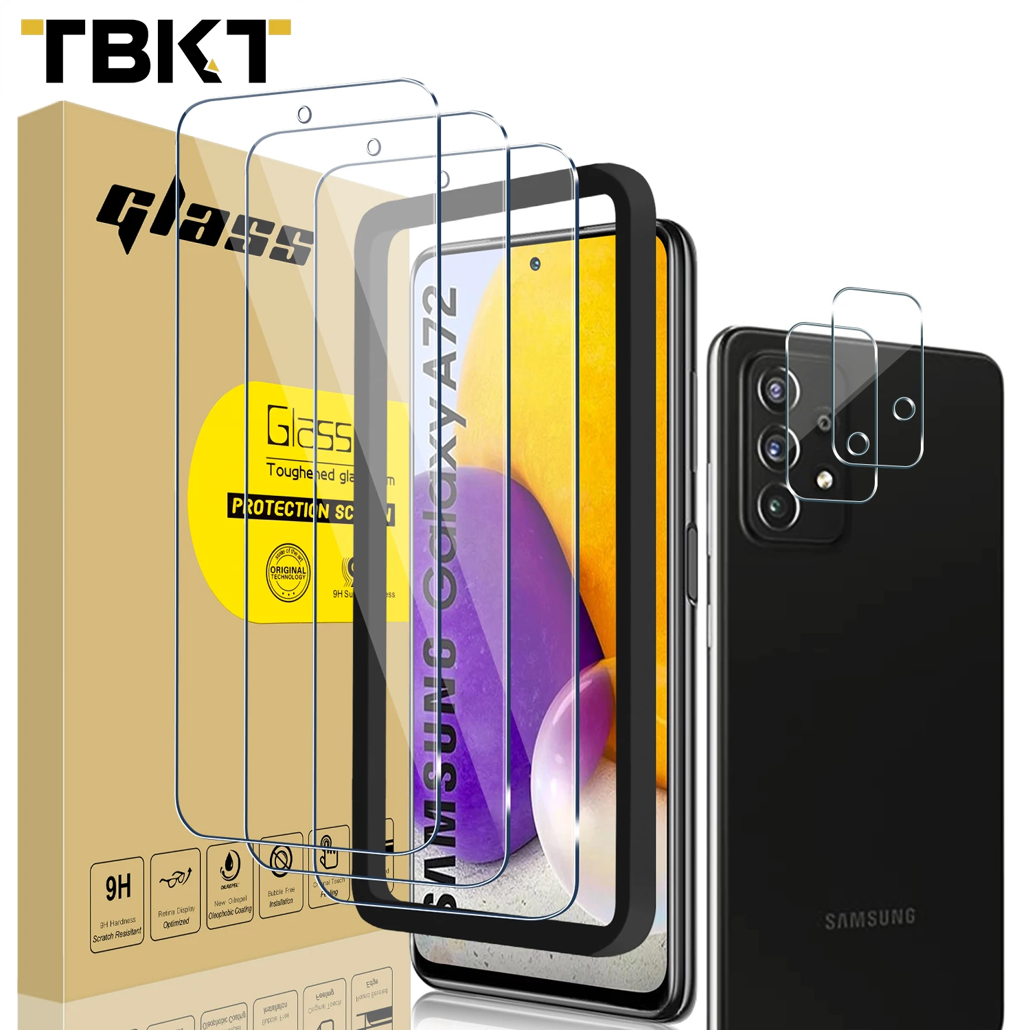 

0.33mm Screen Protector Tempered Glass 3+2 Camera cover 3D Screen Protection Glass for Samsung A72 Anti-Scratch