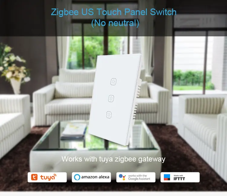 US Standad Zigbee Two Gang Button Touch Switch for Smart Home Smart Hotel Home Security Compatible with TuyaSmart and Smart Life - ANKUX.COM