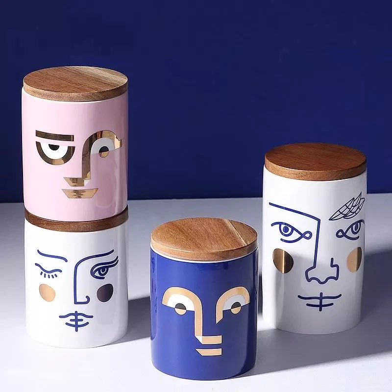 

Creative Human Face Sealed Jar Coffee Tea Cans Storage Container Condiment Storage Jar with Cover Nordic Ceramic Kitchen Food