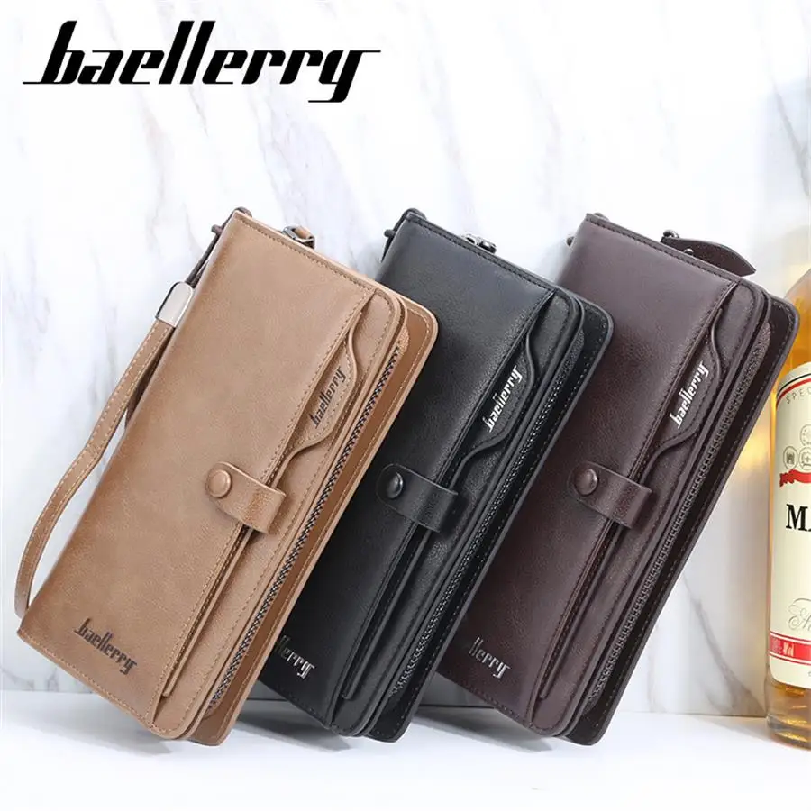 

2022 billetera baellerry cell phone wallet purse men long bifold leather wallet rfid anti theft brown leather minimalist wallets, Picture shows