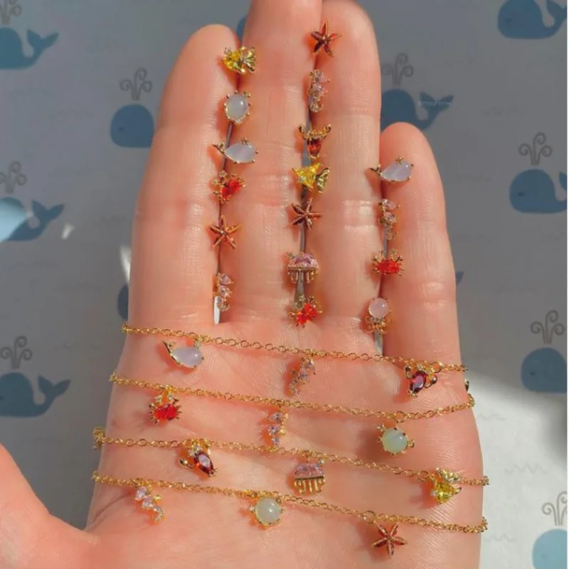 

2021 New Arrival 18K Gold Plated Zircon Bracelet Anklet for Women Cute Ocean Fish Starfish Summer Beach Bracelets Bracelets, Picture shows