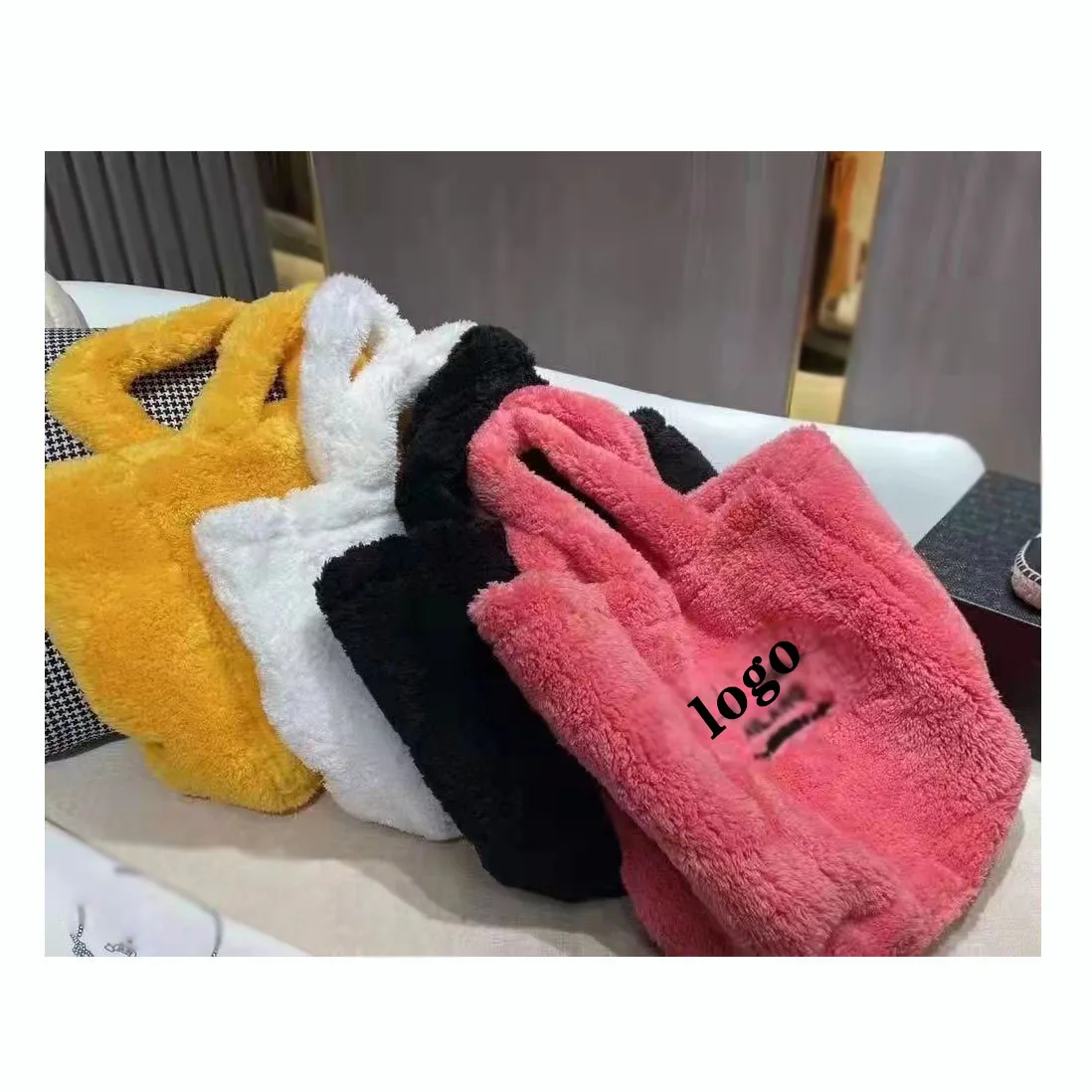 

wholesale Winter popular Plush tote bag New designer letter college furry faux fur shoulder handbags for women