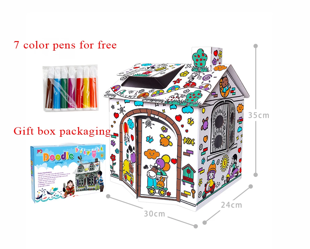 

Educational Toys Cardboard Coloring Barn Cottage Playhouse For Kids, Customer colors