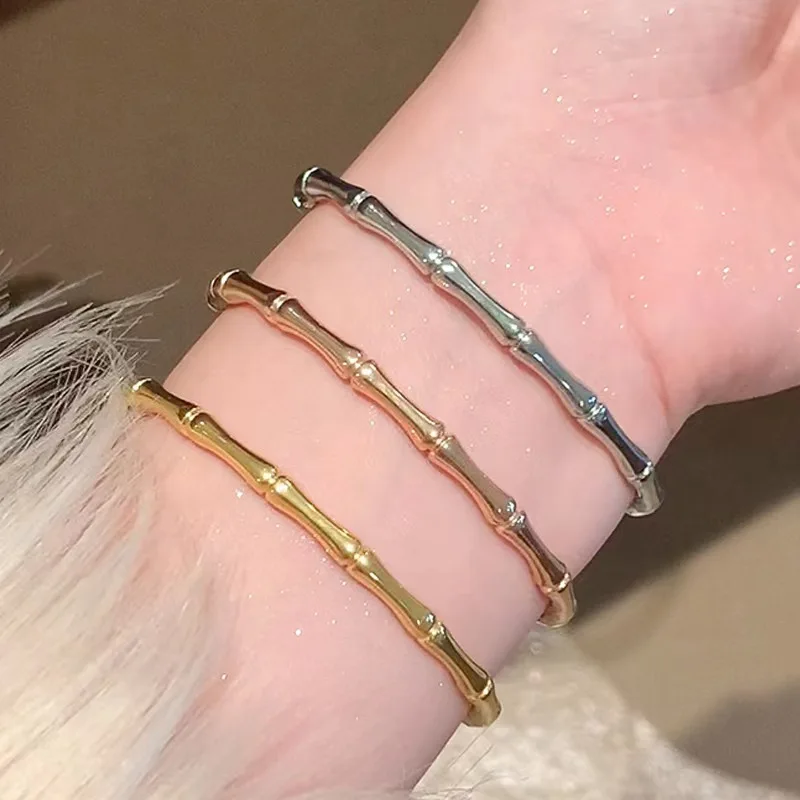 

Fashion 18K Gold Plated Stainless Steel Bracelet Jewelry Women Bamboo Cuff Bracelet Bangle For Sale