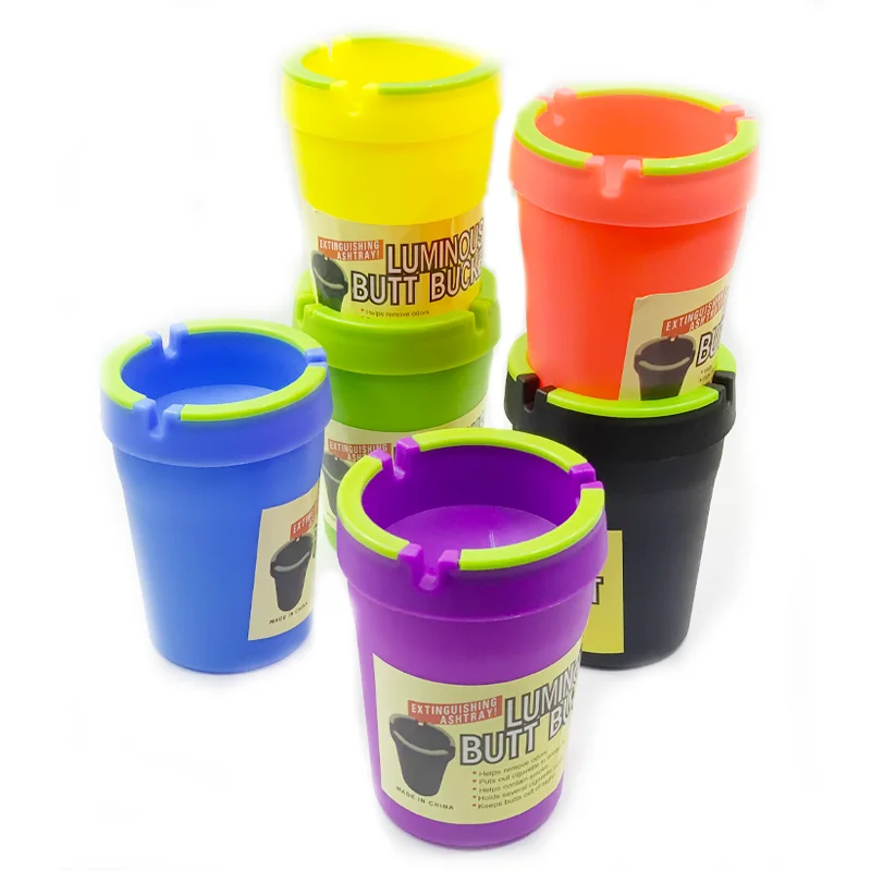 

Wholesale cheep luminous plastic lighter ashtray for car cup holder that glow in the dark, Mix