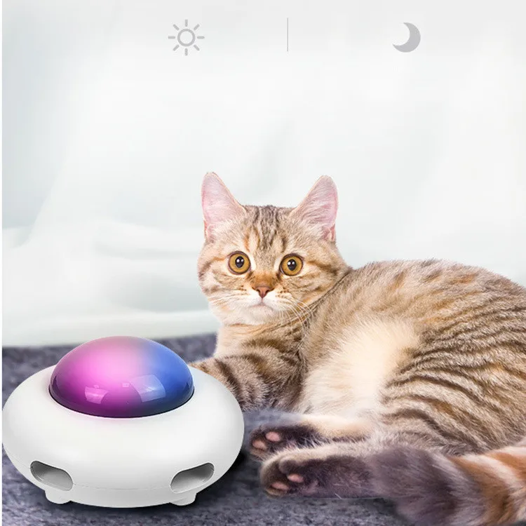 

Hot Sale UFO Electric Smart Cat Toy with Teaser Feather Cat Stick Chasing Toy, White