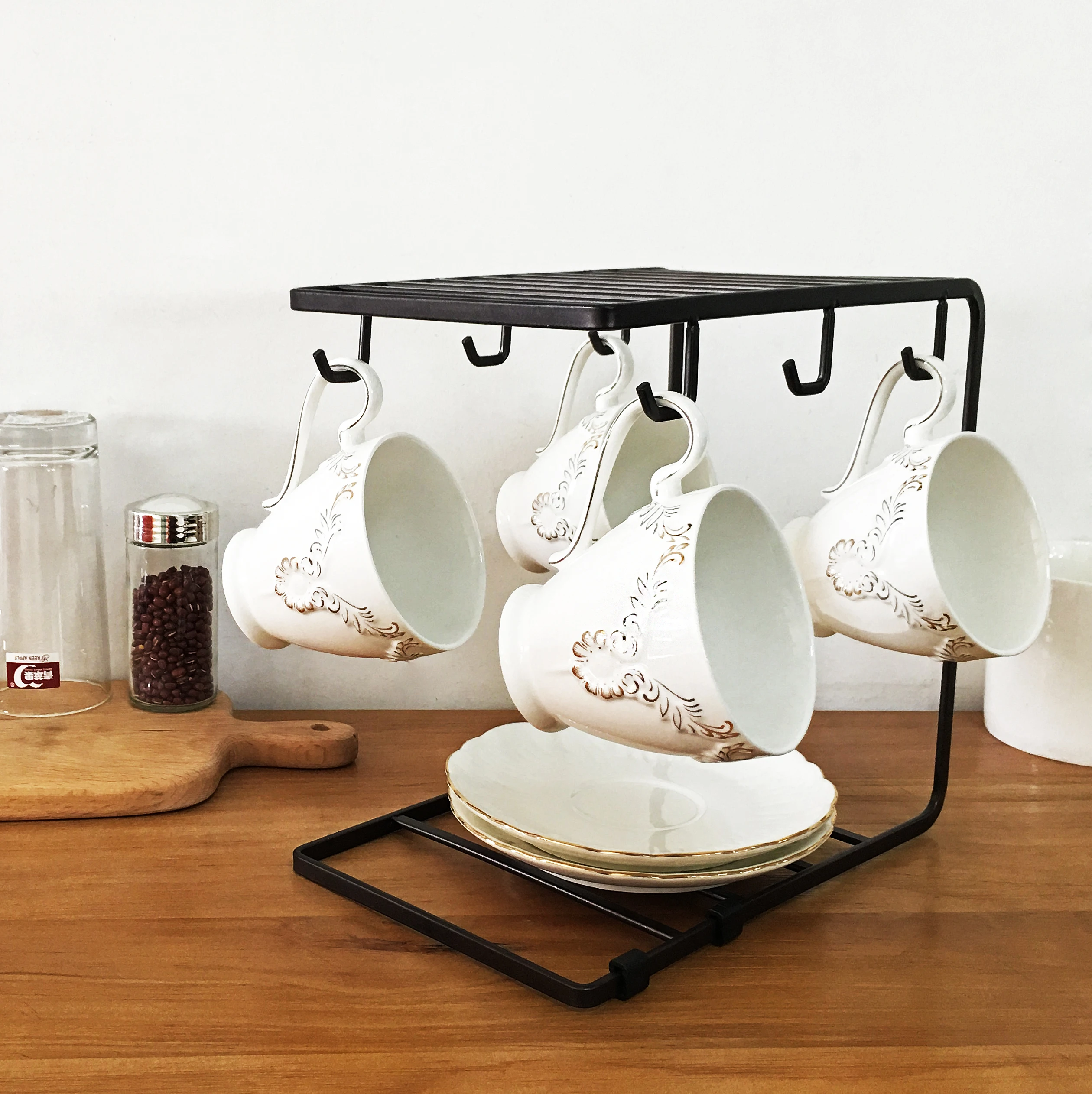 

Kitchen Cabinet Metal Mug Tree Holder Stand for Counter 6 Hooks C-shape Coffee Cup Display Hanger Rack