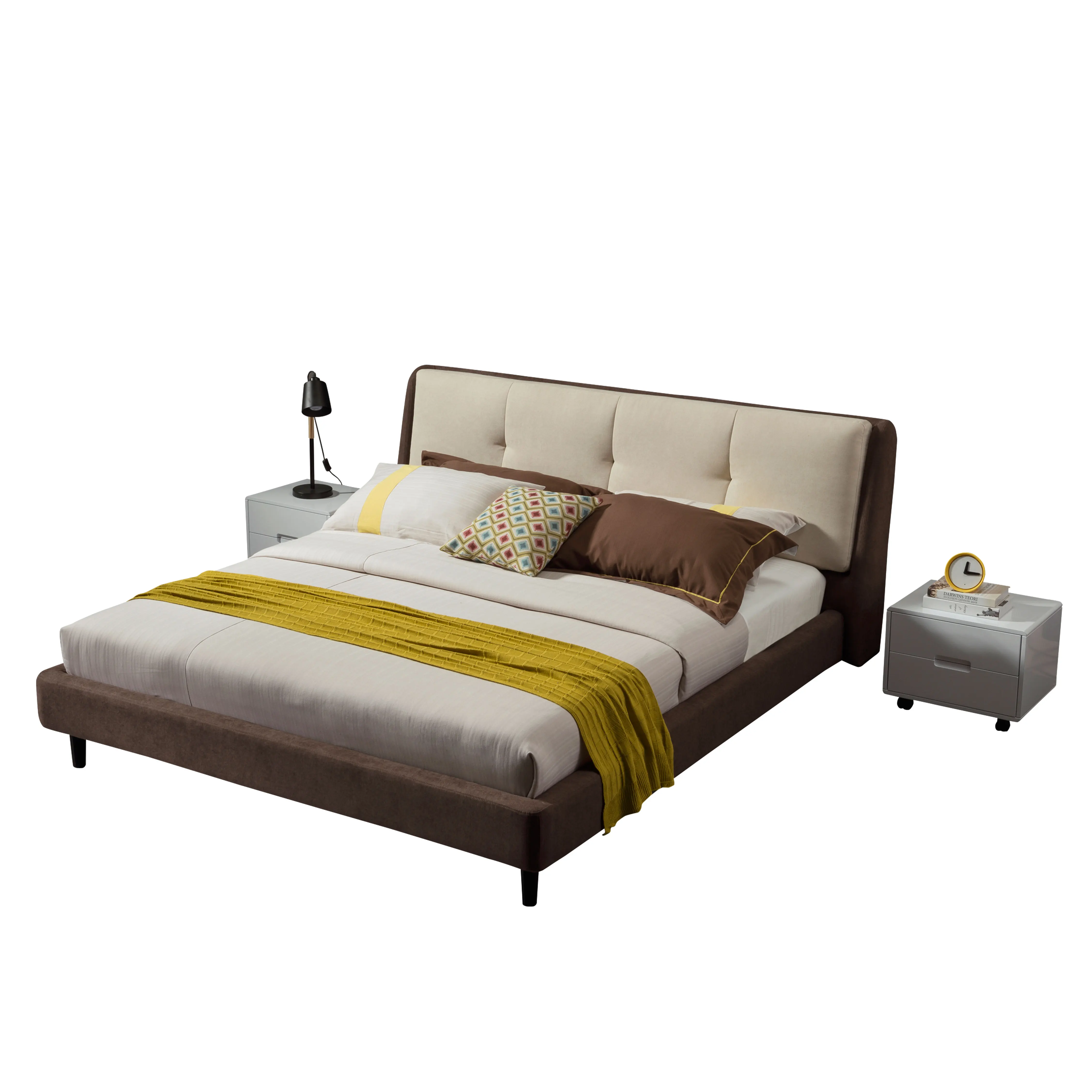 Custom simple design modern upholstery king size wooden twin bed for sale