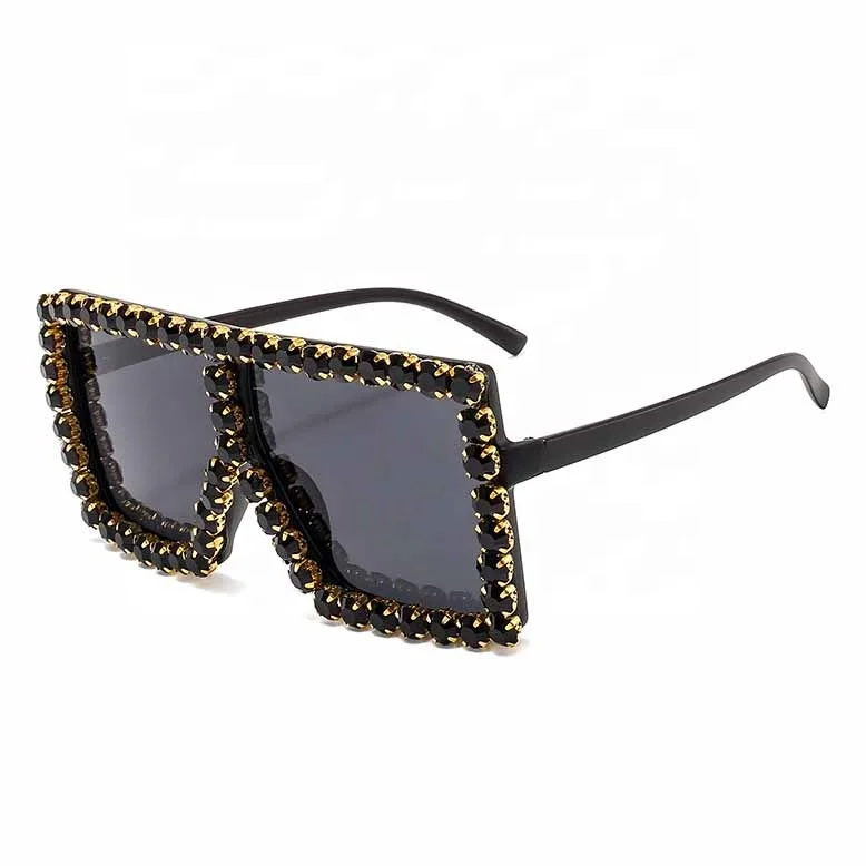 

Custom Label OEM Big Square Frame Bling Rhinestone Women Sun Glasses Sunglasses with Diamonds for Men Black, Customized color