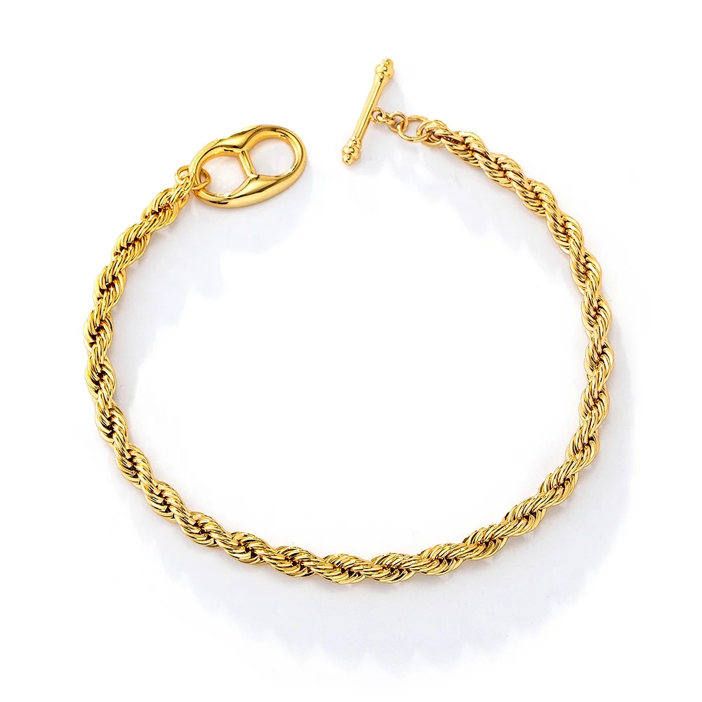 

designer Twisted Rope friendship pig nose psj brass Rhodium 18k gold plated plain Chain Bracelets for women femme