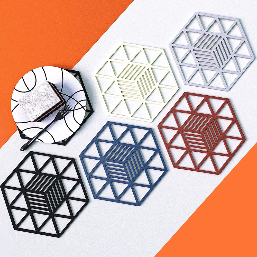 

Hexagon Modern Coasters for Drinks Non-Slip Non-Stick Cup Mat Glass Pad Heat Resistant Trivet Tabletop Protection, Grey,yellow,red wine,black,blue