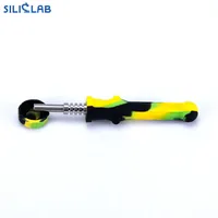 

Ins FB Hot Selling Rubber Handle Dabs Rig Weed Hemp Slick Silicone Smoking Pipe Titanium Nail Pot Smoke Metal Tobacco