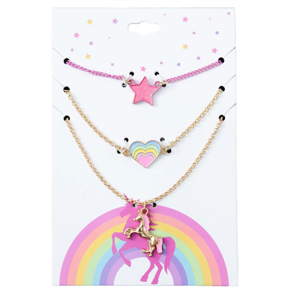 

JOJO Fashion 3pcs/set Cute Multicolor Alloy Unicorn Rainbow Pentagram Kids Pendant Necklace Sets