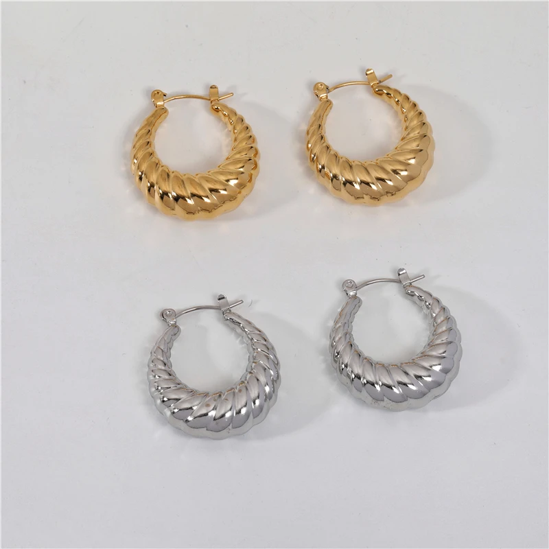 

JOOLIM Jewelry Wholesale Stainless Steel Chunky Hollow Croissant Hoop Earring Statement Earring Wholesale