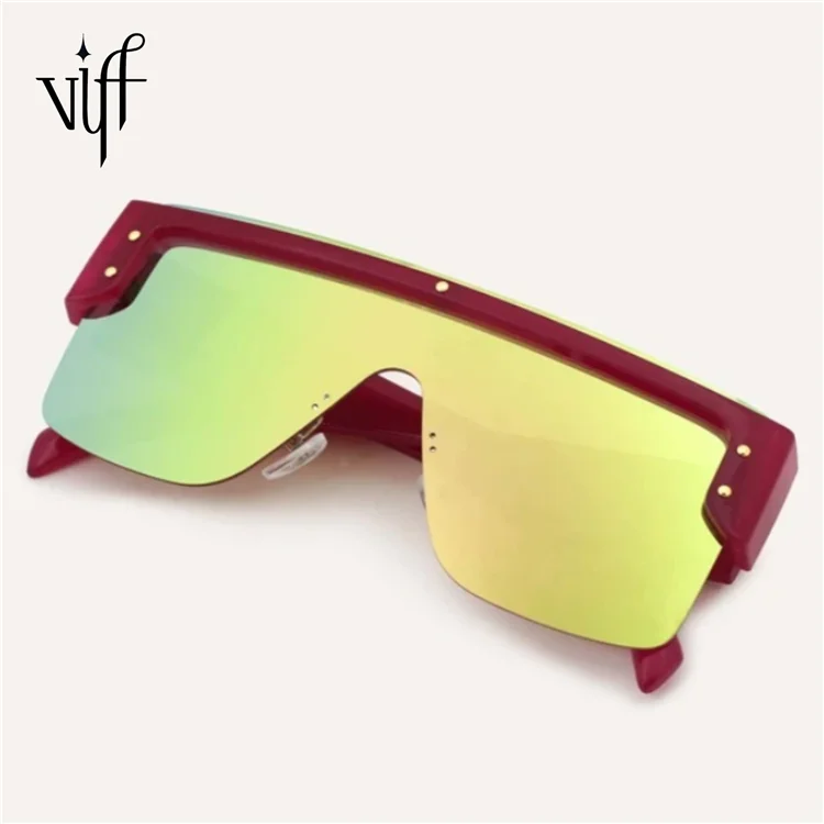 

VIFF HP20608 Square Big Shades Vintage One Piece Lens Fashion Square Oversized Half Frame Luxury Mirror Sunglasses, Multi and oem patone design