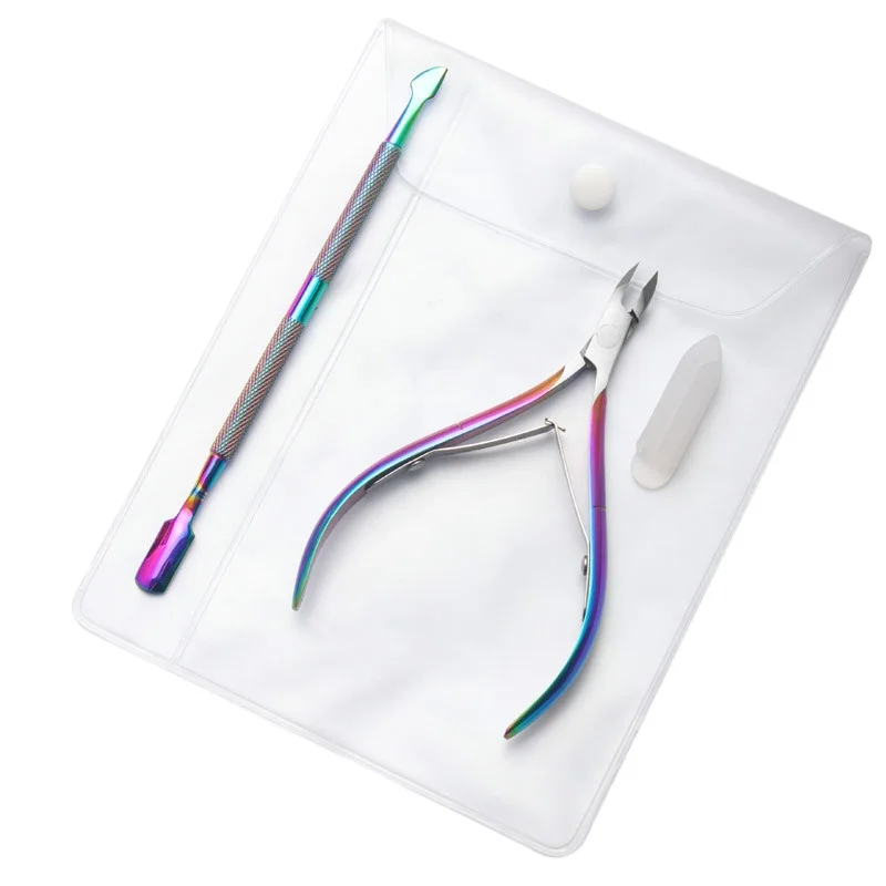 

Stainless Steel Dual-ended Rainbow 2pcs nail cuticle nipper dead skin remover nail pusher set