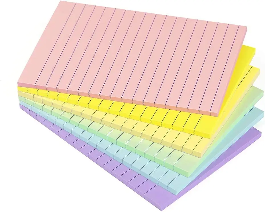 

Lined Sticky Notes 4X6 in Pastel Ruled Post Stick Colorful Super Sticking Power Memo Pads Its Strong Adhesive 6 Pads/Pack