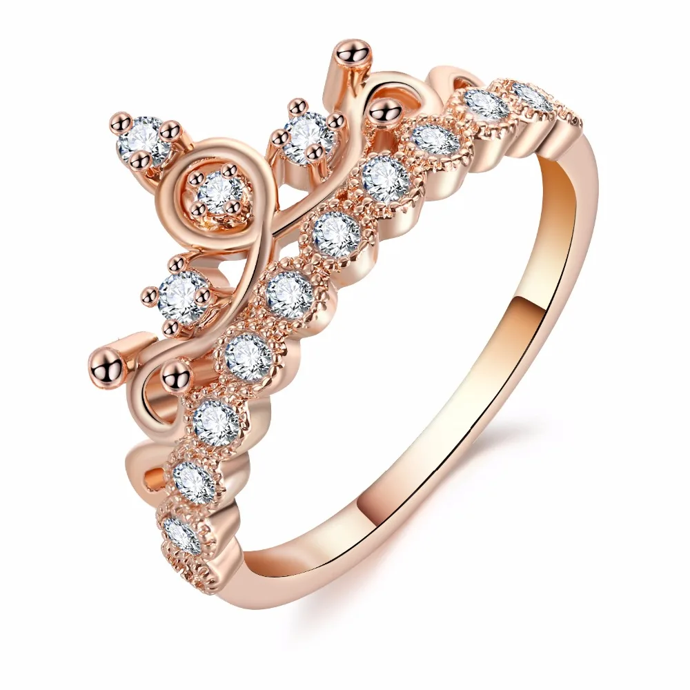 

Fashion Luxury Crown Statement Women Wedding Zircon Engagement Ring Trend Geometric Rose Gold Silver Romantic Party Gift, Rose gold color silver color