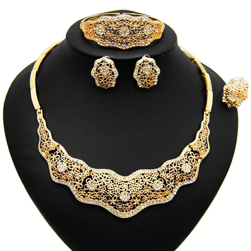 

New Elegant Style Design Jewelry Sets Copper Alloy Gold Plated Collar Lace Jewelry Bridal Jewellery Set Party Dating Banquet Gif, Gold red any color is avaliable