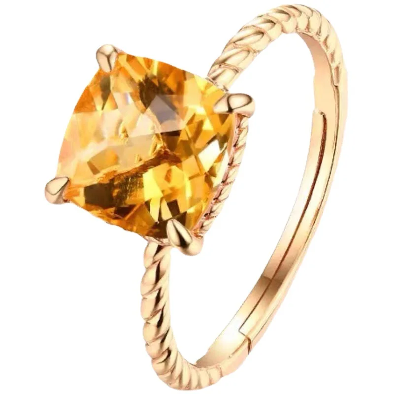 

Citrine 925 Sterling Silver Gold-Plated Twist Ring Welcome Fortune Yellow Ring Can Be Issued