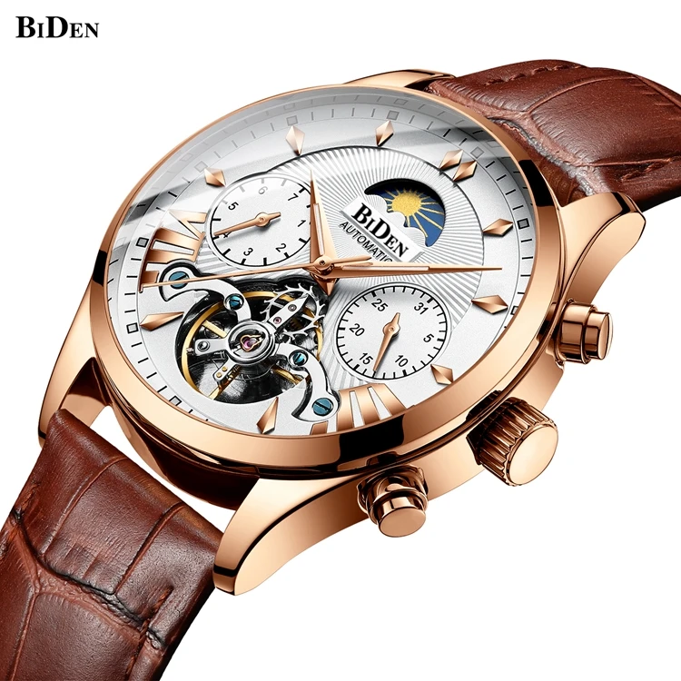 

BIDEN 0189 Automatic Mechanical Watch Movements For Sale Stylish Luminous Moonphase Men Watches