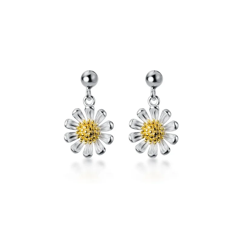 New Fashion 925 Sterling Silver Summer Jewelry Earrings Sweet Daisy Drop Earrings for Women Jewelry Gifts