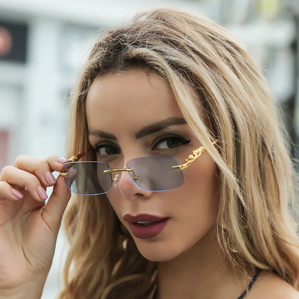 

Fashion Polygon Frameless Sunglasses Female Personality Small Frame Rimless Rectangle Eyewear Male Leopard, Customized color