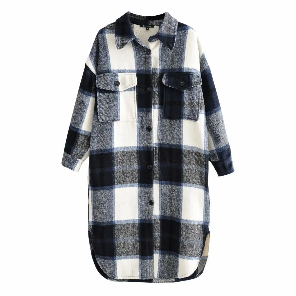 

2020 Winter New Loose Mid-Length Plaid Long Jacket Casual Shirt Top Women