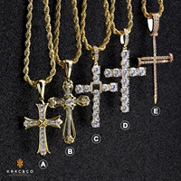

Religious Christian Small 18k Gold Diamond CZ Cross Pendant Necklace Jewelry Stainless Steel Men Cross Necklace for Man Women