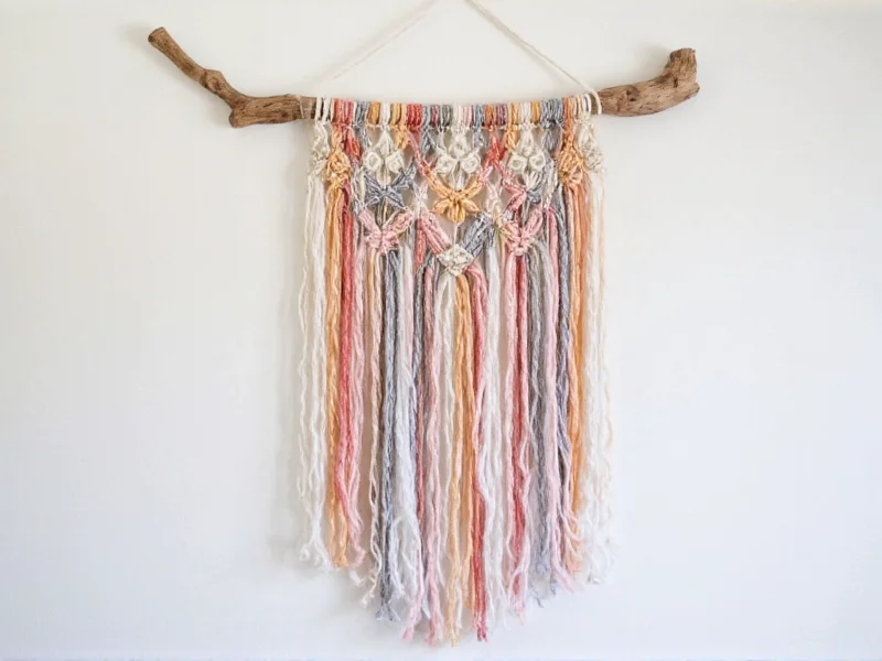 Macrame wall hanging made from upcycled fabric strips